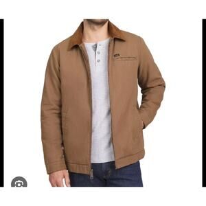 Wrangler Man's Canvas Work Jacket, Brown Size L Barn Style Corduroy collar